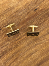 Load image into Gallery viewer, Very cool cufflinks. Gold-tone back and glasses decoration with black enamel.Patent 2472958
