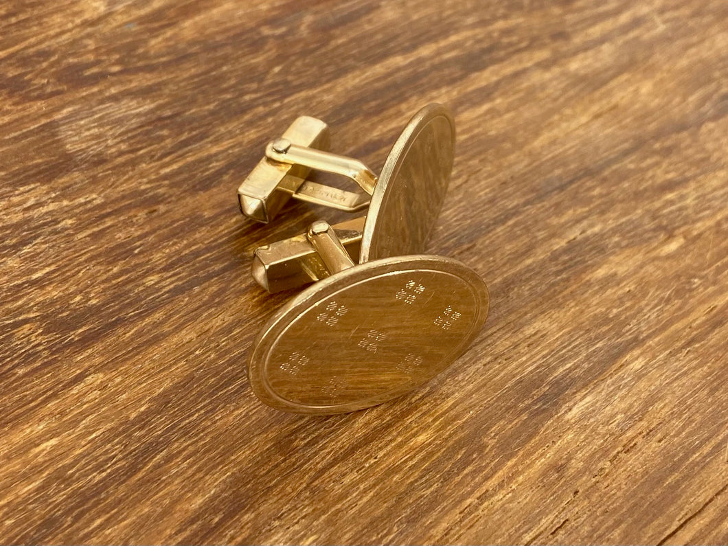 Swank (USA) 1940s Oval Etched Cufflinks 12K Gold-Filled